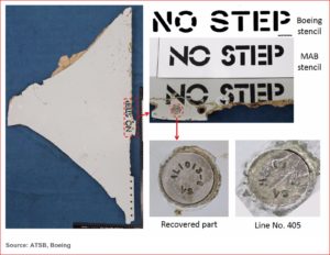 MH370 wreckage analysis included comparison of stenciling. 