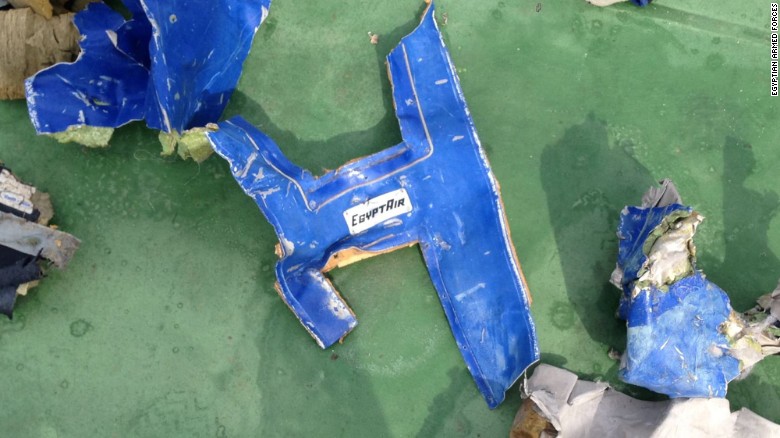 Debris from EgyptAir flight 804 photographed by Egyptian authorities. 